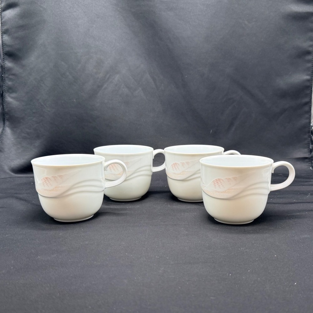 Noritake Sea & Sky Sea Gems White Porcelain Coffee Cups Set of 4 Japan 9127
